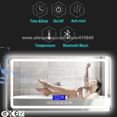 Trumsense K3015CBH Multi-function Touch Panel Turn on off LED Strip Date Time Temperature Bluetooth and Anti-fog film on off Control Install on Back for Mirror of Bathroom,Washroom,Bedroom, Bar,Hotel,Beauty Salon,Coffee Shop,Sitting Room,KTV,Homestay