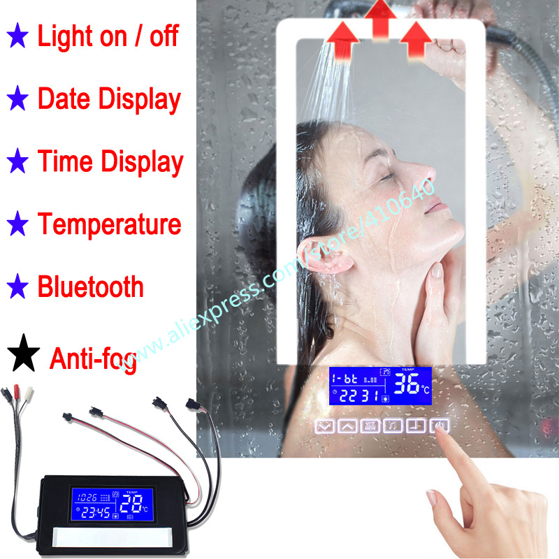 Trumsense K3015CBL Mirror Clock Temperature Date Display with Anti-Fog Touch Six Button Mirror Bluetooth Player Suitable for All LED Mirror of Hotel Home Public Activity Area