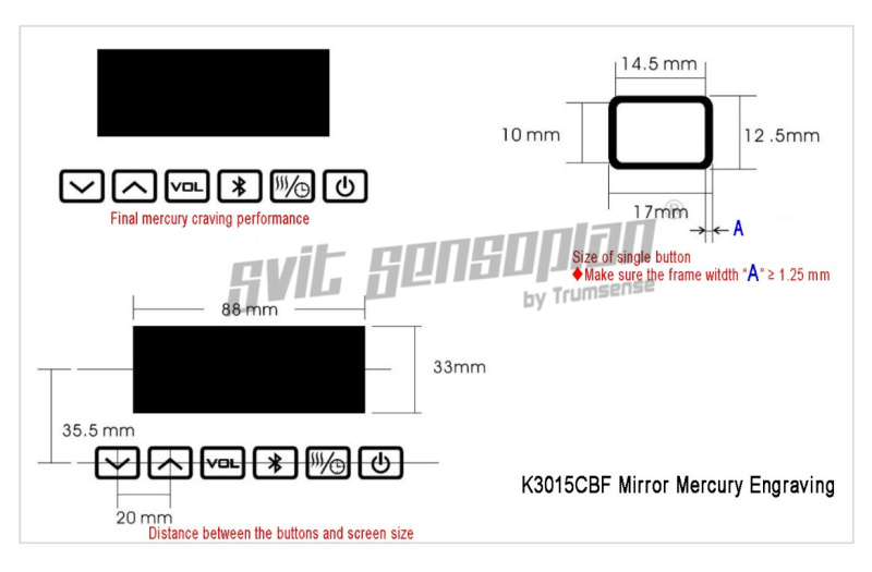 Trumsense K3015CBH Multi-function Touch Panel Turn on off LED Strip Date Time Temperature Bluetooth and Anti-fog film on off Control Install on Back for Mirror of Bathroom,Washroom,Bedroom, Bar,Hotel,Beauty Salon,Coffee Shop,Sitting Room,KTV,Homestay