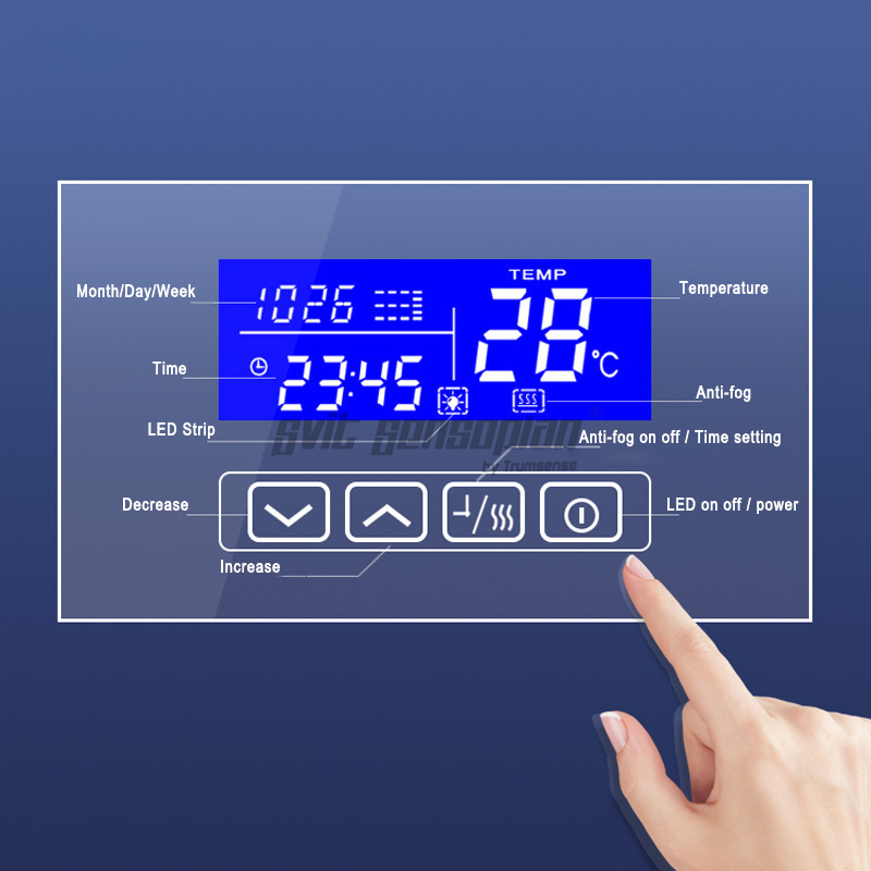 Trumsense K3014af Light Mirror Touch Switch With Anti-fog Control Led Mirror Clock Time Date Touch Display