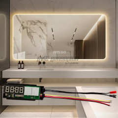 Trumsense K3102A-S5A-WB Time Temperature Display Switch Bathroom Mirror Led Dimming Control Defog Film and 2 Colour LED Strip