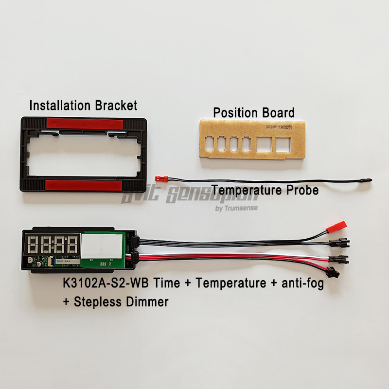 Trumsense K3102A-S2-WB Touch Switch For Smart Led Mirror Single Led Strip Dimming Led Mirror Time Temperature Anti-fog Switch