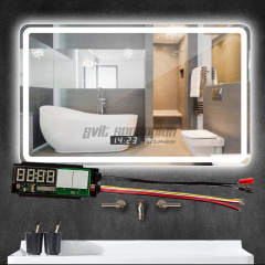 Trumsense K3102A-S5A-WB Time Temperature Display Switch Bathroom Mirror Led Dimming Control Defog Film and 2 Colour LED Strip