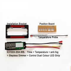 Trumsense K3102A-S5A-WB Time Temperature Display Switch Bathroom Mirror Led Dimming Control Defog Film and 2 Colour LED Strip