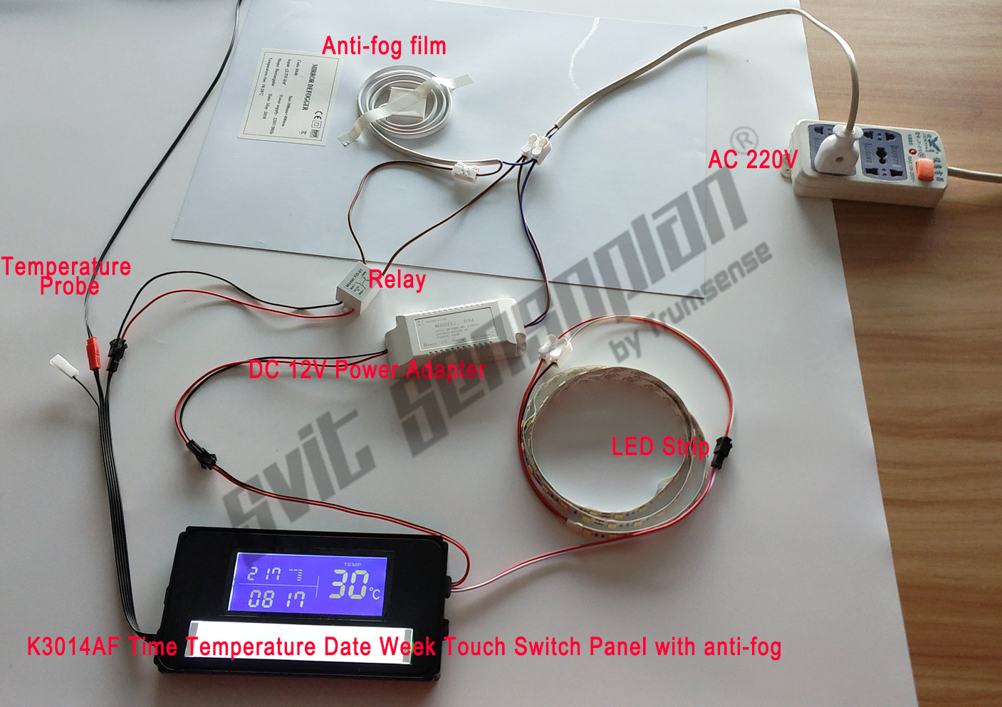 Trumsense K3014AF Light Mirror Touch Switch With Anti-fog Control Led Mirror Clock Time Date Touch Display Factory Supplying