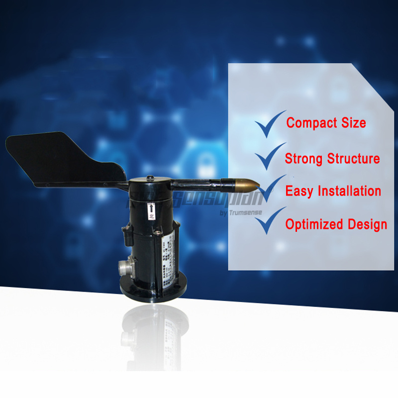 Anémoscope Trumsense STTWD1224420C avec capteur de direction de flux d'air en polycarbonate, alimentation 12-24 V, sortie 4-20 mA, haute précision, pour environnements difficiles.