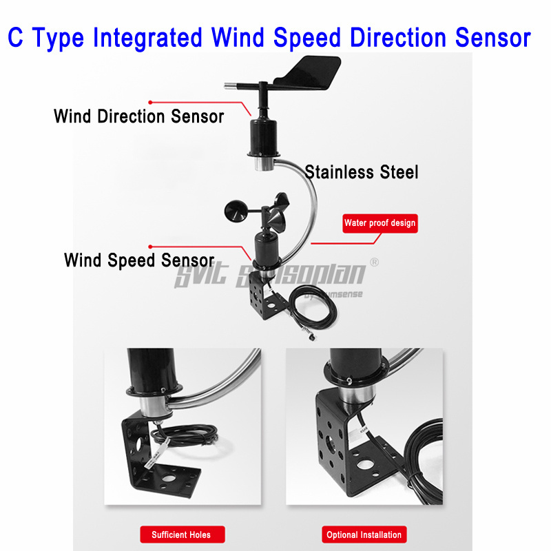Trumsense STTWSWDI930025C Integrated Wind Speed and Direction Sensor 9 to 30V Power 0.2 to 5V Output Used for Meteorological Monitoring Made of Polycarbon Material