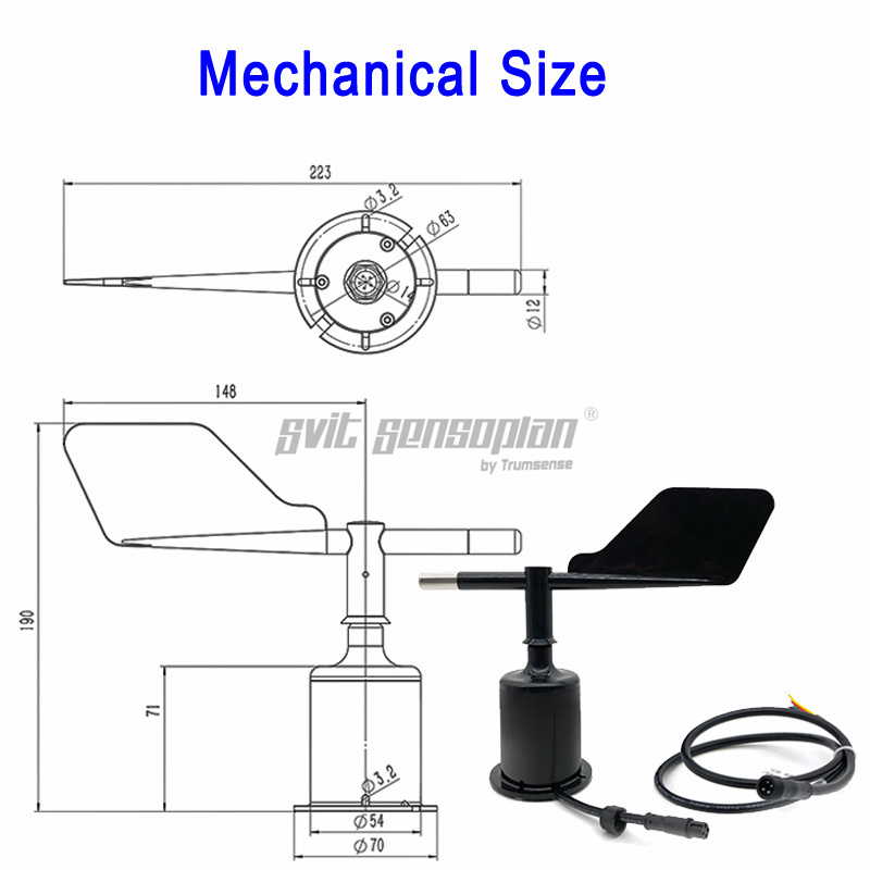 Trumsense STTWD930420 4 to 20 mA Output Wind Direction Sensor 360 Degree 9 to 36V Power Supply for Environment or Weather Data Collection Can Be Connected To Server