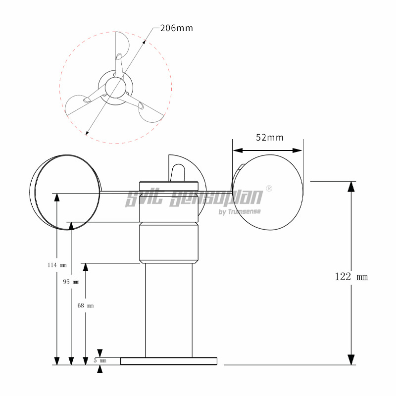 Trumsense STTWS72405C Wind Speed Sensor 7 to 24V Power 0 to 5V Output Can Switched on and off of Other Devices Directly According To the Wind Speed Value