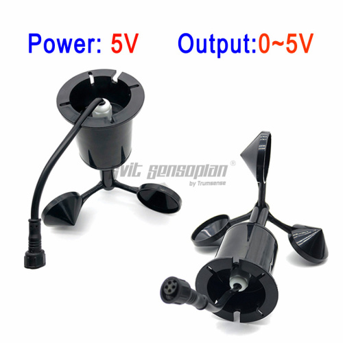 Trumsense Polycarbon Wind Speed Sensor 3 Cup Type Wind Speed Measuring And Monitoring Instrument DC 5V Power Supply 0 to 5V Voltage Output IP64 Protection Grade