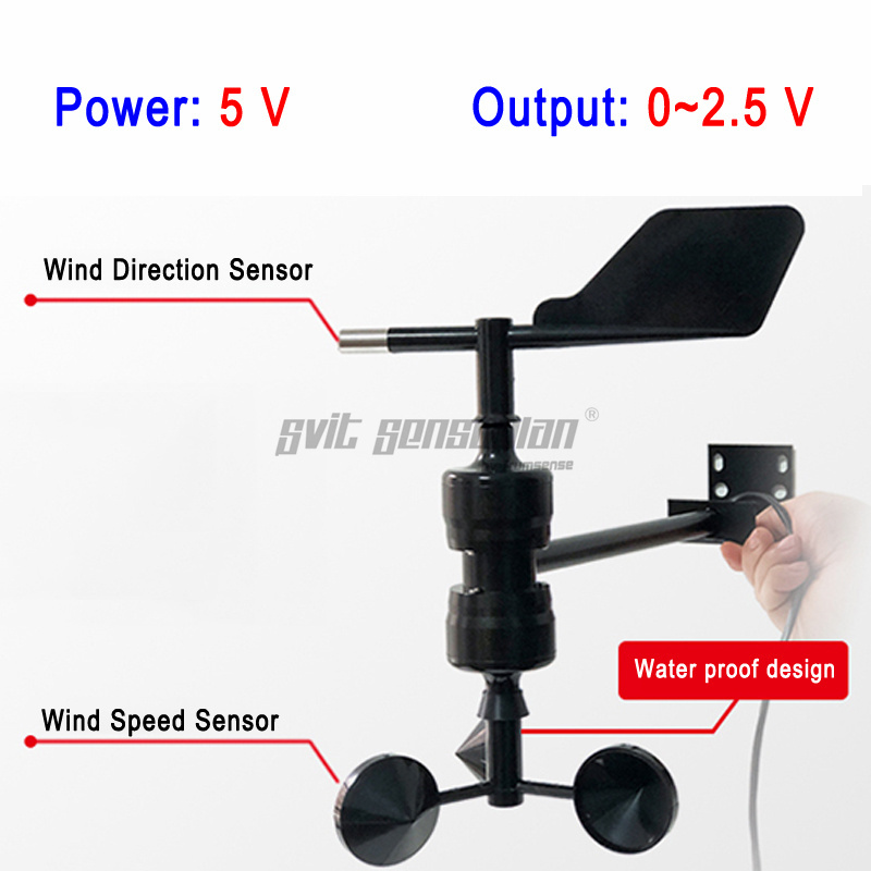 Trumsense STTWSWDI5025T T Shape Integrated Wind Speed and Wind Direction Sensor 5V Power 0 to 2.5V Output 0.2 m/s Starting Speed and 360 Degree Design