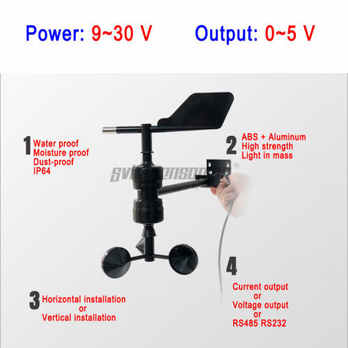 Trumsense STTWSWDI93005T Strong Installation Bracket Integrated Wind Speed and Wind Direction Sensor 9 to 30V Power Supply 0 to 5V Output Polycarbon Material Apply for Weather Station