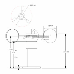 Trumsense STTWS524PC Wind Speed Sensor 5 to 24V Power Supply Pulse Output Polycarbon Material High Precision With 0.2 m per second Low Starting Wind Speed