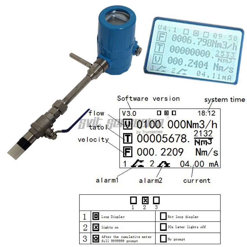 Trumsense DN50 SS304 Thermal Gas Mass Flow Meter STTTMFMDN50 DC 24V Power 4 to 20mA and RS485 Modbus Output