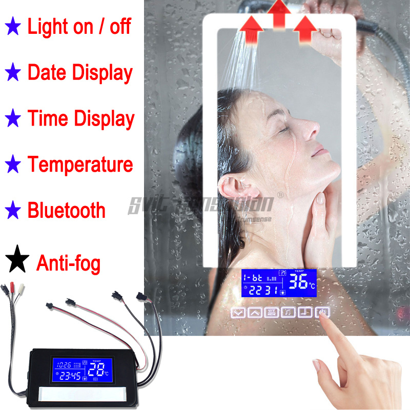 Trumsense K3015CBH Mirror Clock Temperature Date Display with Anti-Fog Touch Six Button Mirror Bluetooth-compatiable Touch Panel