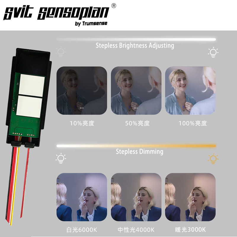 Trumsense LED Mirror Touch Switch WS08F2-S2-BW WS08F2-S3A-BW WS08F2-S5A-BW WS08F2-S5-BW WS08F2-S3-BW with Dimming Anti-fog