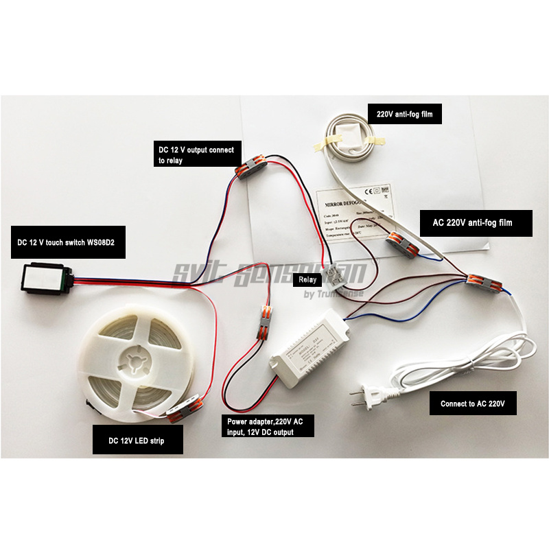 Trumsense LED Mirror Touch Switch WS08D2-S2-BW Stepless Dimming and Control Defogger for Hotel or Home Bathroom Washroom