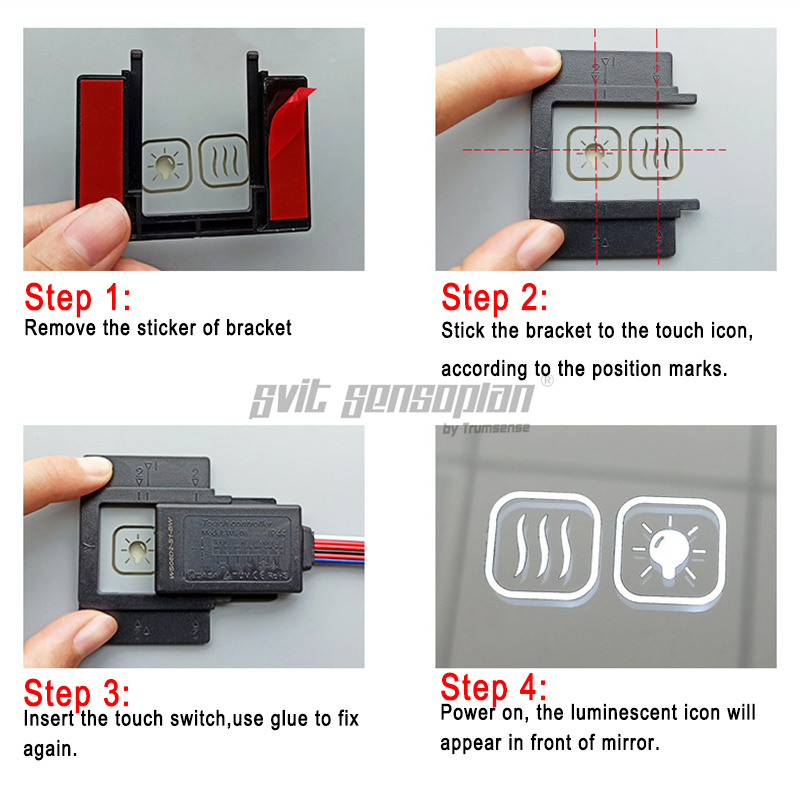 Trumsense LED Mirror Touch Switch WS08D2-S2-BW Stepless Dimming and Control Defogger for Hotel or Home Bathroom Washroom