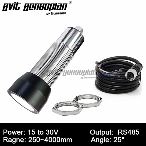 Modulo sensore a ultrasuoni Trumsense con uscita RS485, alimentazione da 15 a 30 V, portata di 4 metri, per il rilevamento di liquidi, polveri, combustibili e sabbia.