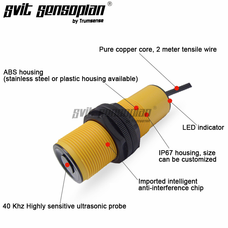 Trumsense PNP Ultrasound Sensor TPT40F30TRTP400D 25 to 400cm Range 15 to 30V Power for Object Distance Measuring or Detect