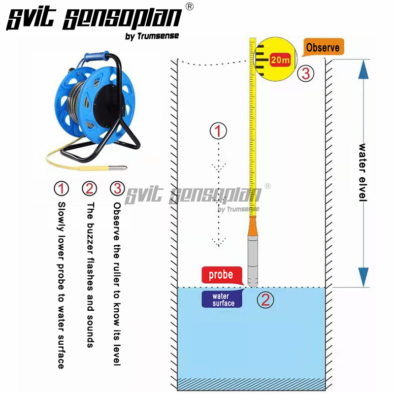 Medidor de nível de água Trumsense de 10 metros, régua de aço, fita, medidor de profundidade de poço de água, medidor de profundidade de líquido, suporte de aço e campainha