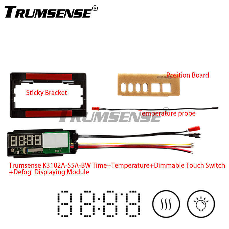 Trumsense K3102A-S5A-WB Time Temperature Display Switch Bathroom Mirror Led Dimming Control Defog Film and 2 Colour LED Strip