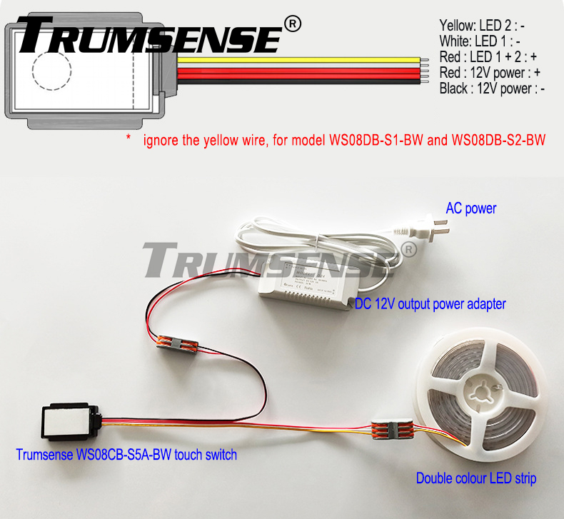 Trumsense WS08DB 10mm Super Thin Design LED Mirror Touch Sensor Switch Single Key Touch Switch for Washroom Bathroom LED Mirror