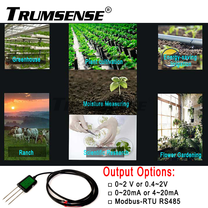 Sensor de Umidade e Temperatura do Solo Trumsense® Transmissor de Teor de Umidade do Solo Faixa de medição: 0-100% Saída: 0 a 2V RS485 Para uso agrícola ou doméstico