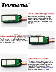 Interruptor para espejo LED de baño Trumsense® WS08F3-M6-BW con atenuación continua, ajuste de 3 colores y función antivaho táctil.