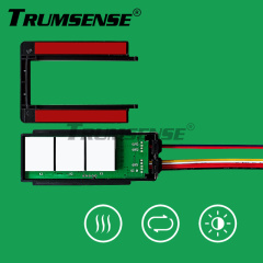Interruptor para espejo LED de baño Trumsense® WS08F3-M6-BW con atenuación continua, ajuste de 3 colores y función antivaho táctil.