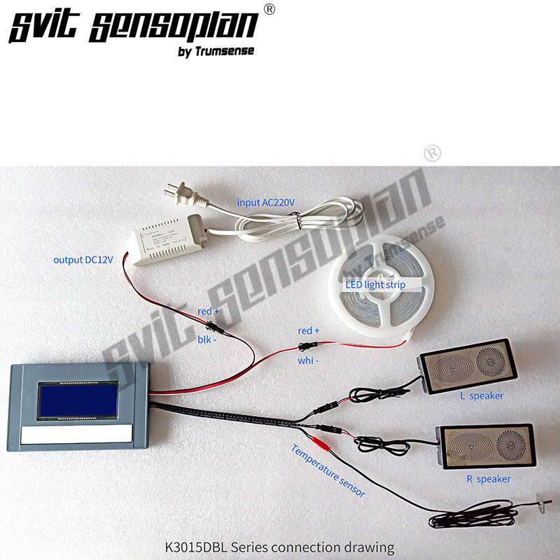 Painel de espelho LED Trumsense® K3015DBL com design super fino, sensor de toque, hora, temperatura, data e Bluetooth para reprodução de música, ideal para reforma de banheiros.