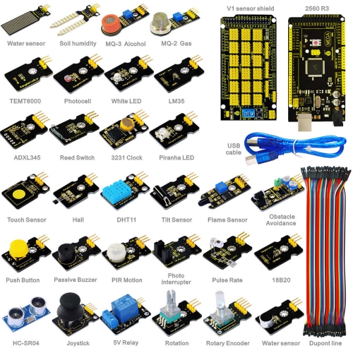 Keyestudio Sensor Starter Kit For Arduino  Education Project With Mega 2560+Shield V1+Sensors+Dupont cable+PDF(online)