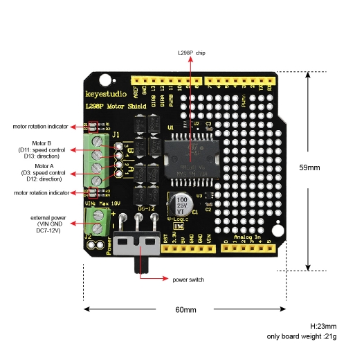 Updated Version Keyestudio L298P Shield With Power Switch For
