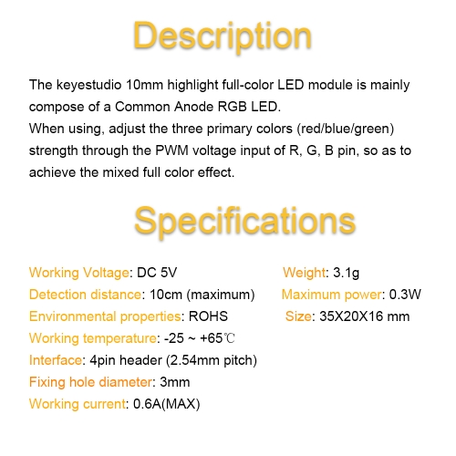 Keyestudio 10mm Highlight Full-color LED RGB Module for Arduino