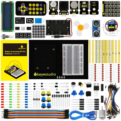Keyestudio Maker Learning Kit/Starter Kit(NO UNOR3  Board) For Arduino  Starter W/Gift BOX+UNO Platform +1602 LCD+Servo+LEDs+PDF