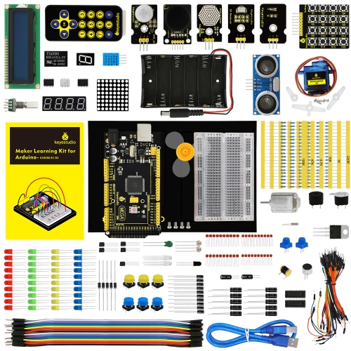 Keyestudio Maker Starter Kit(MEGA 2560 R3)For Arduino Project W/Gift Box+User Manual+1602LCD+Chassis+PDF(online)+35Project+Video