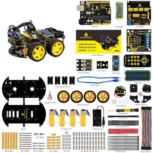 Keyestudio 4WD  Multi-functional DIY Smart Car For Arduino Robot Education Programming+User Manual+PDF(online)+Video