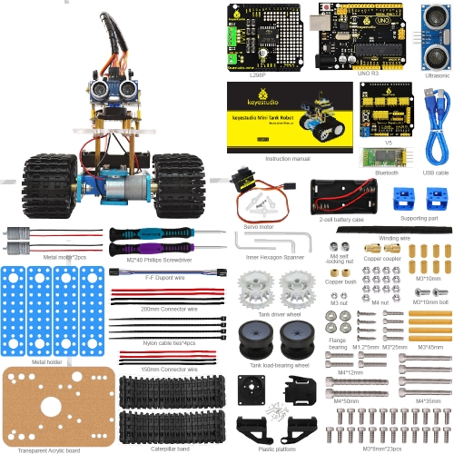 Keyestudio DIY Mini Tank Smart Robot  car kit for Arduino Robot Education Programming+manual+PDF(online)+5 Projects
