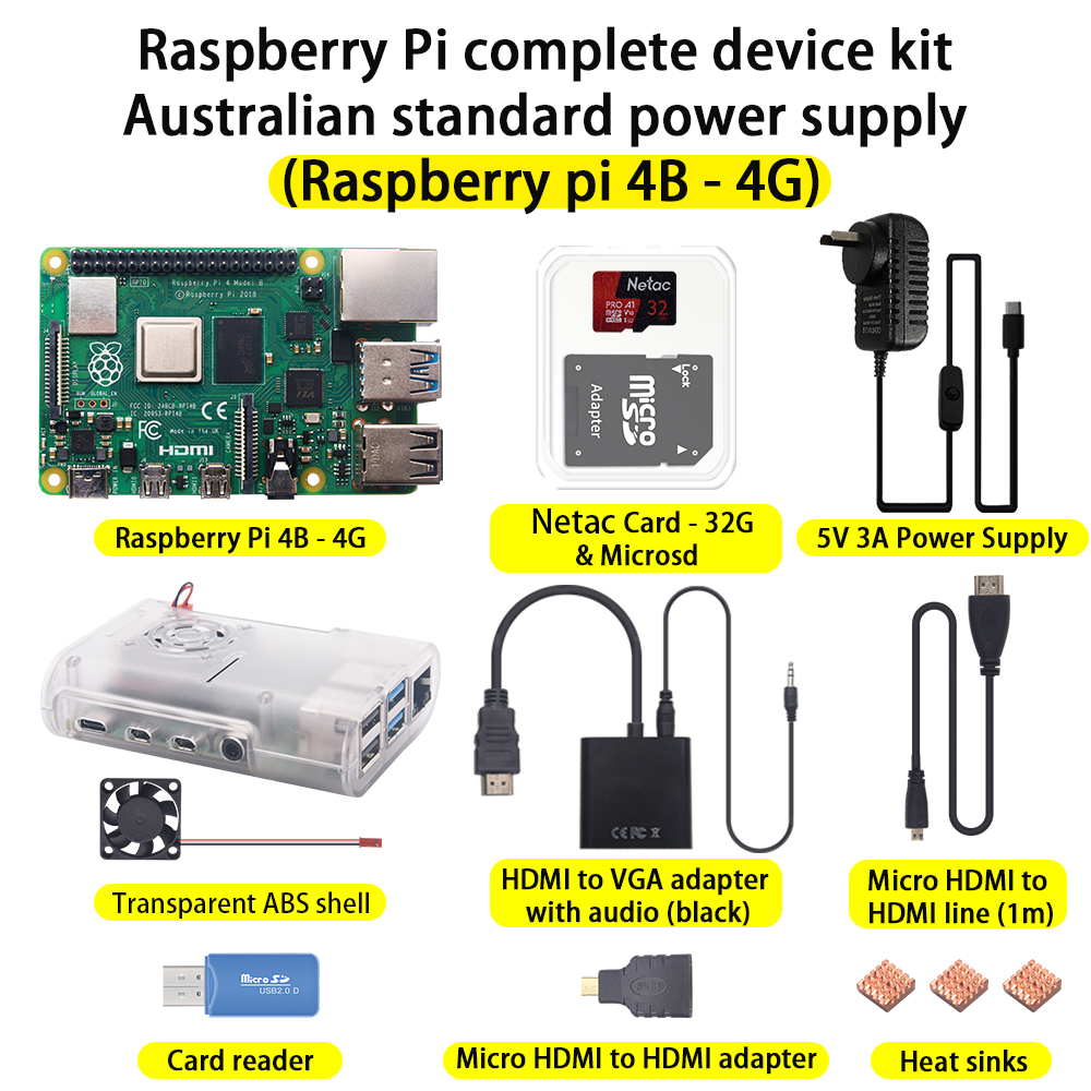 UniKits - Kit de démarrage Raspberry Pi 4 Modèle B 2 Go - Comprenant  alimentation