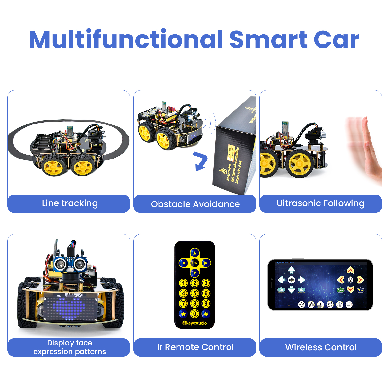 KEYESTUDIO Smart Robot Car Kit for Arduino IDE with UN0 Board, Line  Tracking Module, Ultrasonic Sensor, IR Module Robotic Kit