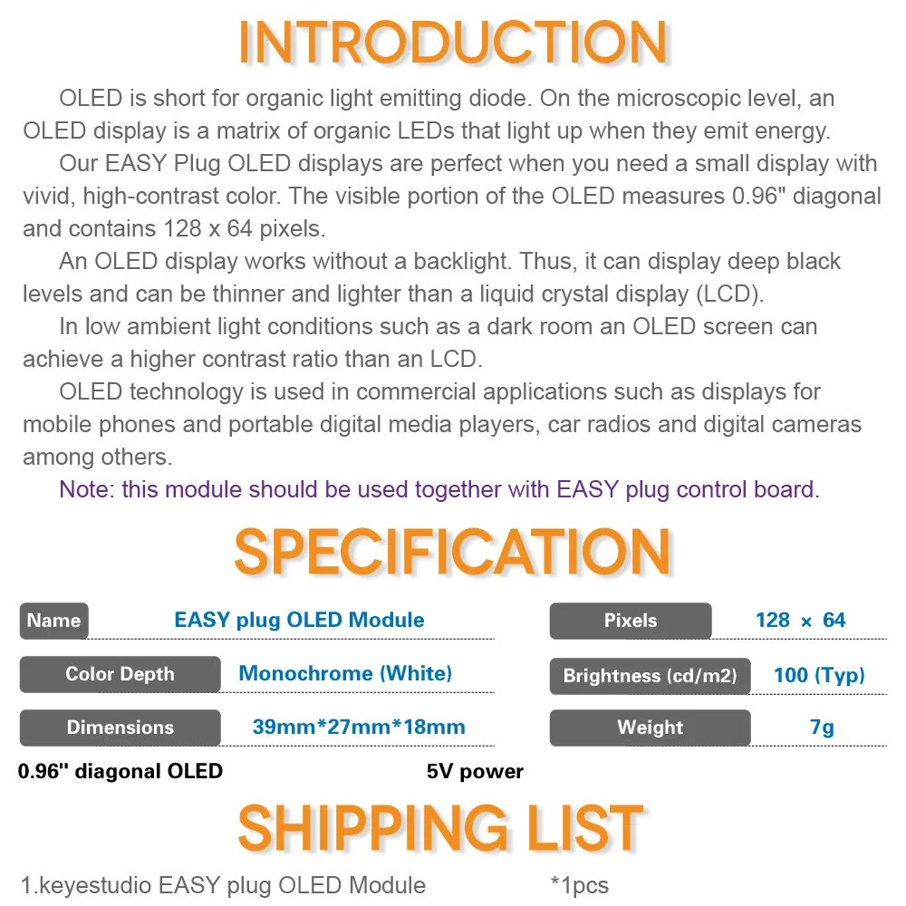 Keyestudio EASY Plug OLED Module