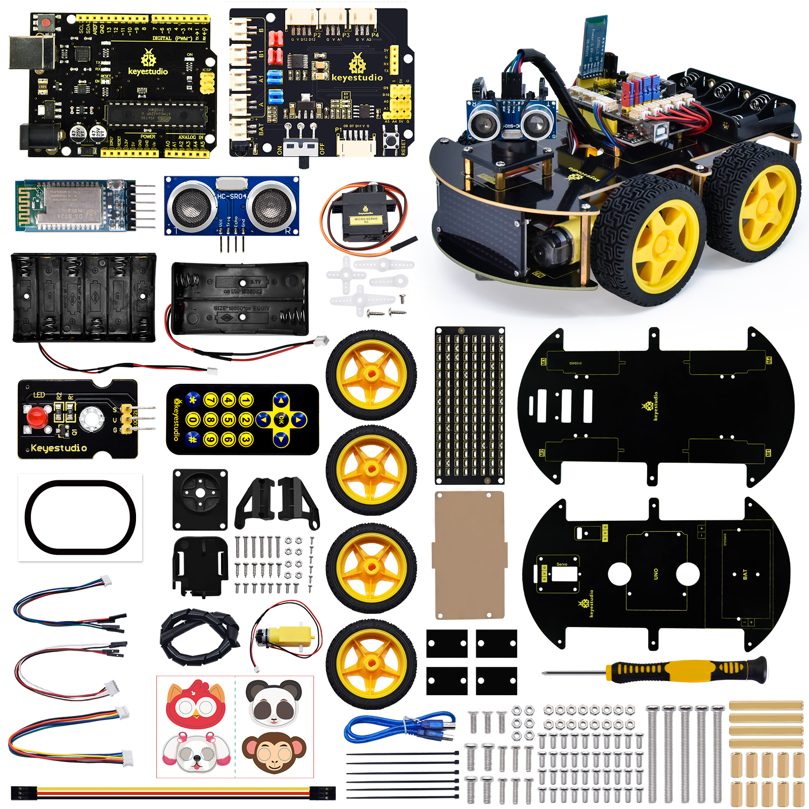 KEYESTUDIO Smart Car Robot,4WD Programmable DIY Starter Kit for Arduino for  Uno R3,Electronics Programming Project/STEM Educational/Science Coding