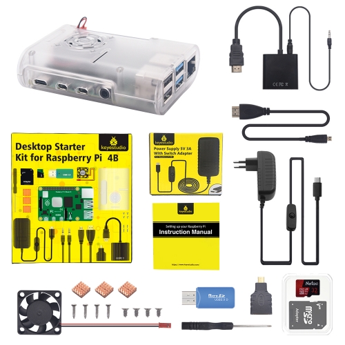 Keyestudio Raspberry Pi 4B Kit Complete Starter Kit With EU Plug Power Supply (RPI Board Not Included)