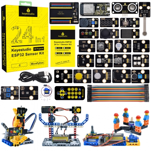 Keyestudio ESP32 24 in 1 Sensor Starter Kit DIY Education Kit  For MicroPython&Arduino Programming(39 Projects)
