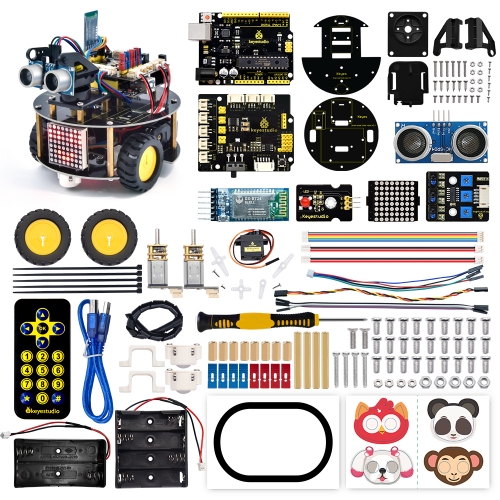 KEYESTUDIO Smart Robot Car Kit for Arduino IDE with UN0 Board, Line  Tracking Module, Ultrasonic Sensor, IR Module Robotic Kit