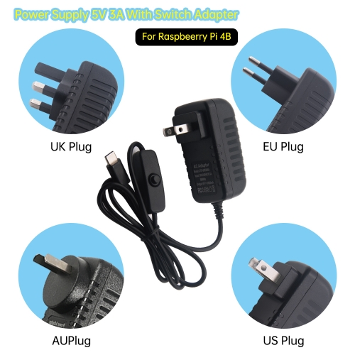 Raspberry Pi 4B power adapter 5V 3A with switch button Type-C interface motherboard power supply