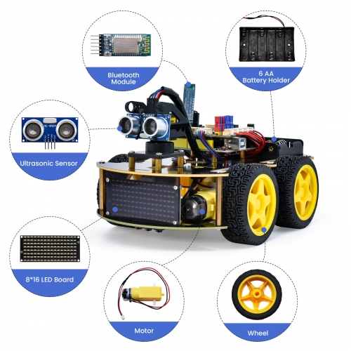 Keyestudio 4WD Multi BT Robot Car Kit Upgraded V2.0 W/LED Display for Arduino  Robot Stem EDU /Programming Robot Car/DIY Kit