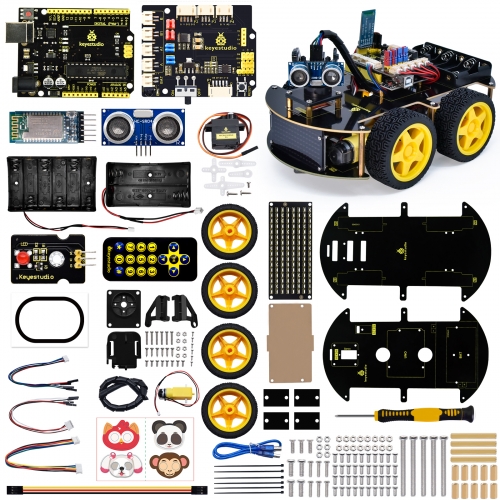 Keyestudio 4WD Multi BT Robot Car Kit Upgraded V2.0 W/LED Display for Arduino  Robot Stem EDU /Programming Robot Car/DIY Kit