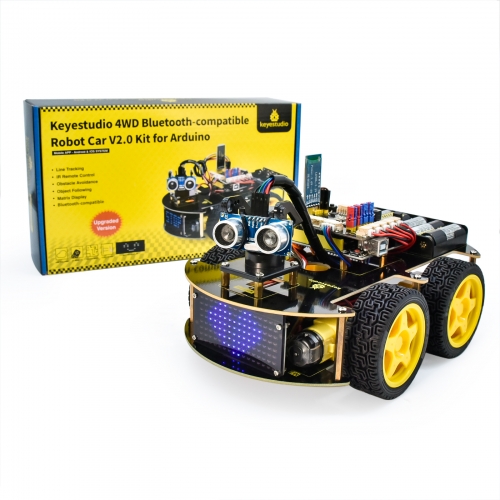 Keyestudio 4WD Multi Robot Car Kit Upgraded V2.0 W/LED Display for Arduino Robot Stem EDU /Programming Robot Kit