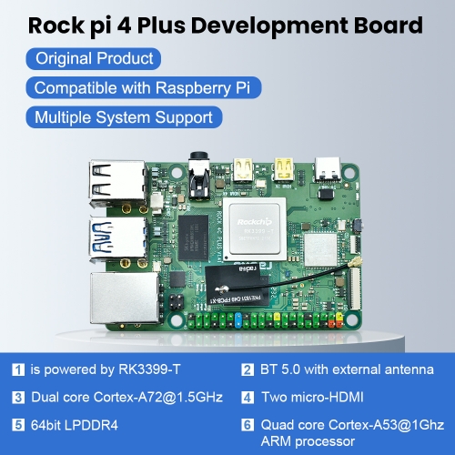 ROCK 4 Model C+ 4GB Single Board Computer Rockchip RK3399-T Arm Cortex-A72